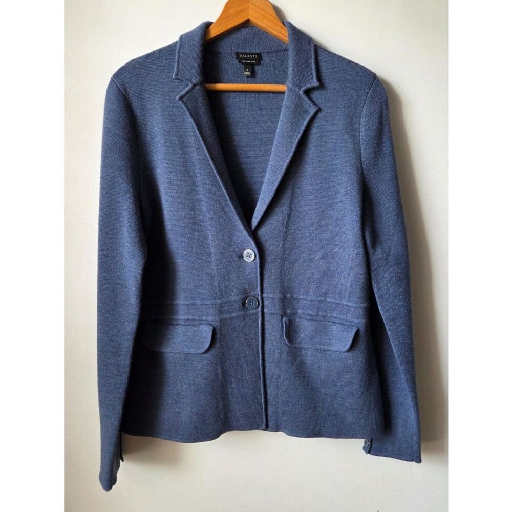 EUC TALBOTS BLUE PURE MERINO WOOL BLAZER JACKET SIZE SMALL WOMENS